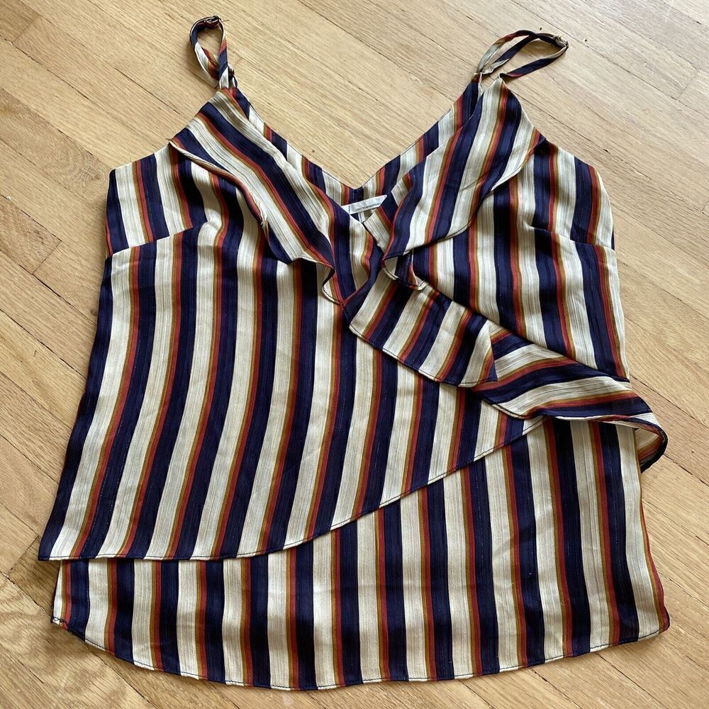 Womens XS Floreat Anthropologie Tiered Tank Top Silver Navy Orange Stripe